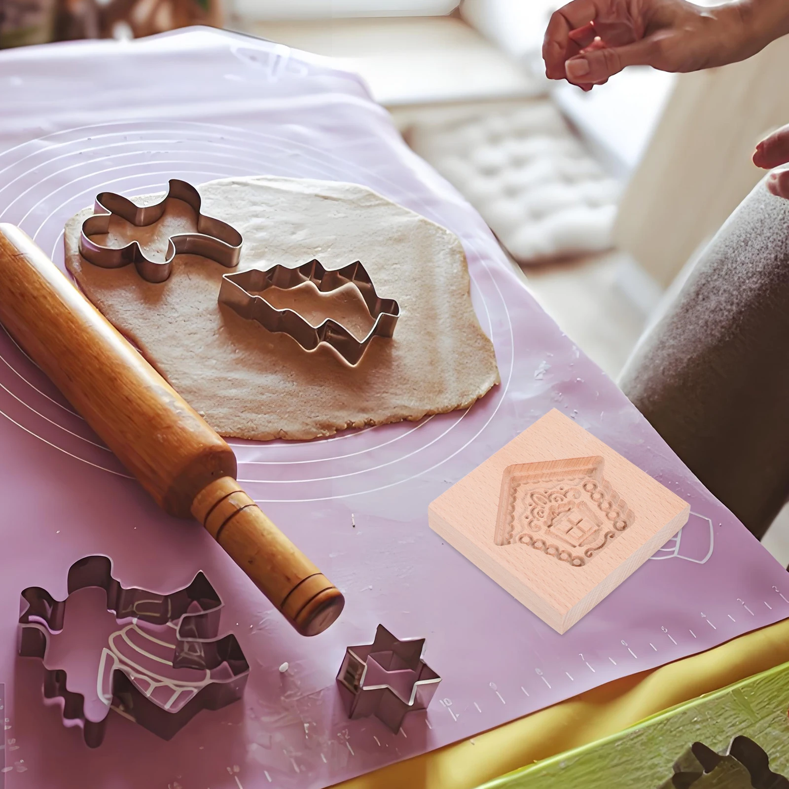 

Wooden Cookie Cutters Christmas DIY Holiday Embossing Molds Stamp for Baking Biscuit