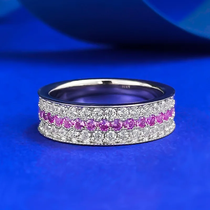 S925 Silver New Pink Beauty Ancient Method Wide Edge Point Zircon Inlaid Ring Ring Luxury Inlaid Little Red Book Style