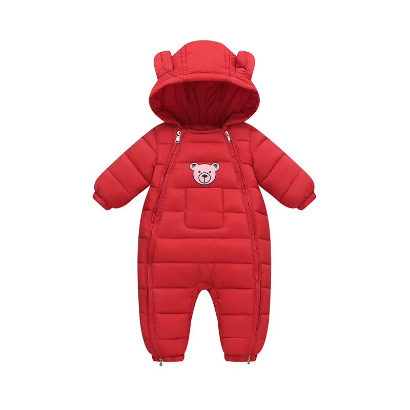 Newborn Baby Winter Cute Cartoon Bear Hooded Romper New 2026 Toddler Double Zippers Cotton-padded Warm Thick Rompers Playsuit