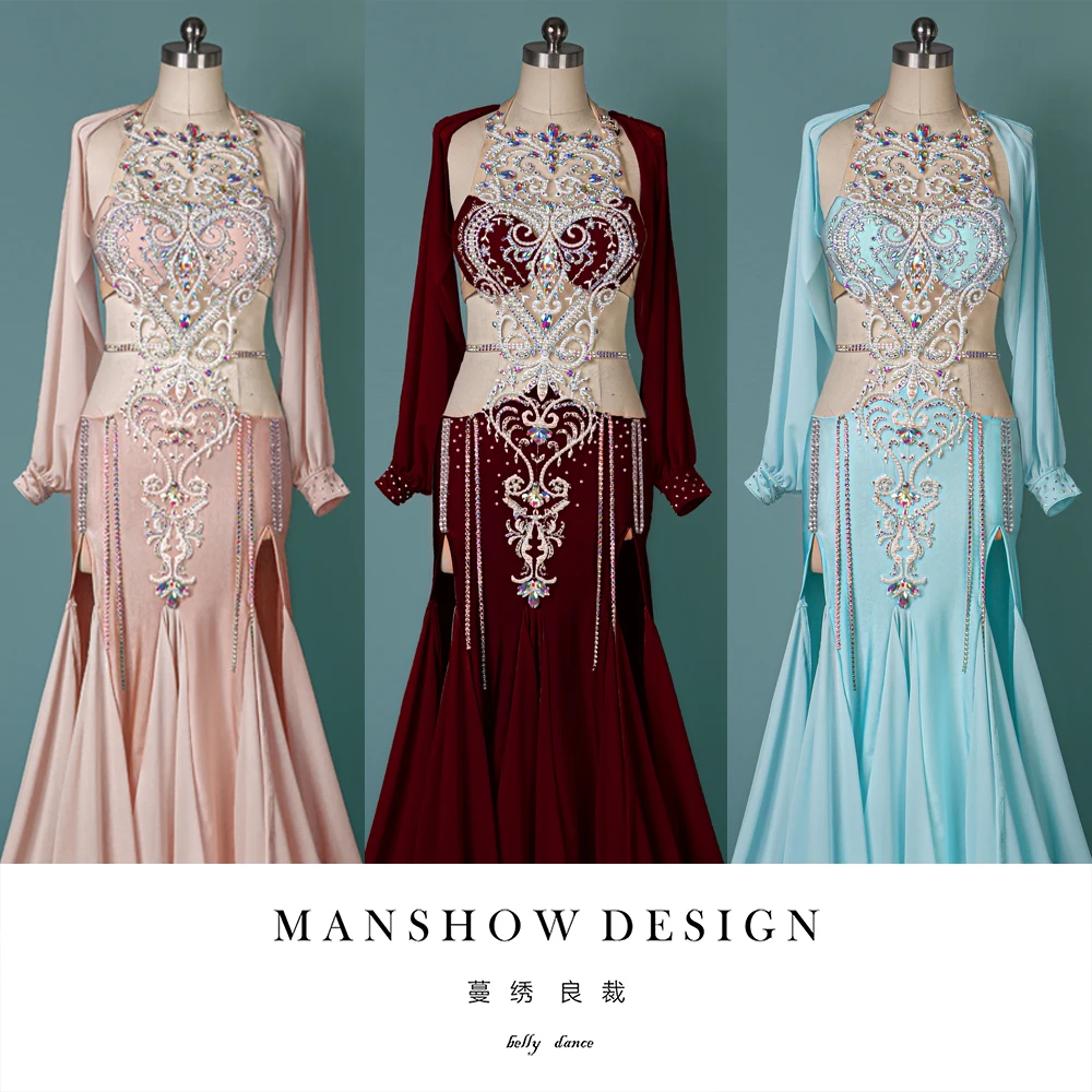 Customized Belly Dance Performance Costume One-piece Long Sleeved Set Conservative Eastern Dance Dress