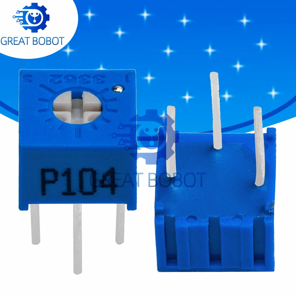3362P Trimmer Potentiometer Kit (10PCS, 500Ω–100KΩ, 101–105 Values): Adjustable Resistor for Arduino/Raspberry Pi Calibratio