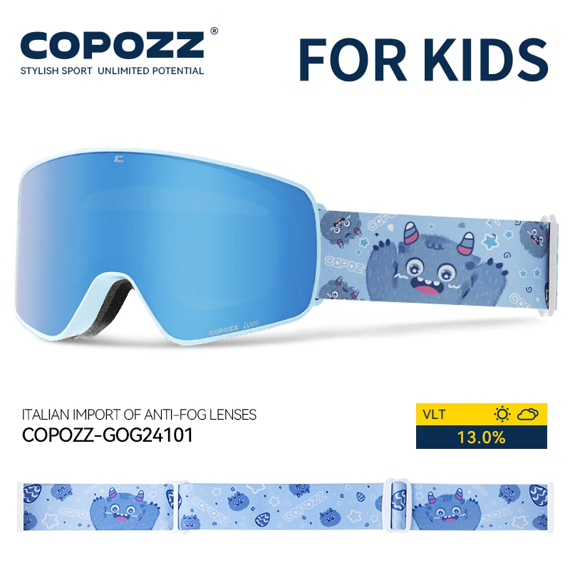 COPOZZ Children Magnetic Ski Goggles Cartoon Winter Anti-Fog Outdoor Windproof Professional UV400 Double Layers Kids Ski Eyewear