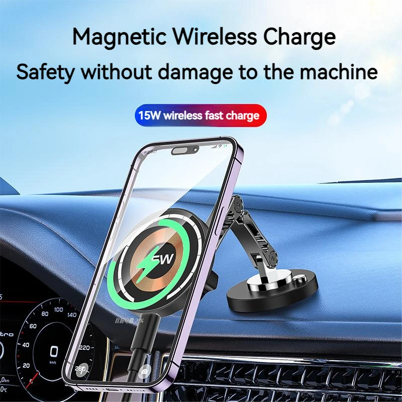 15W magnetický auto bezdrátový nabíječka 360 rotace kov skládací nabíjení stánek pro magsafe iPhone 15 14 13 12 11 pro maxi Samsung