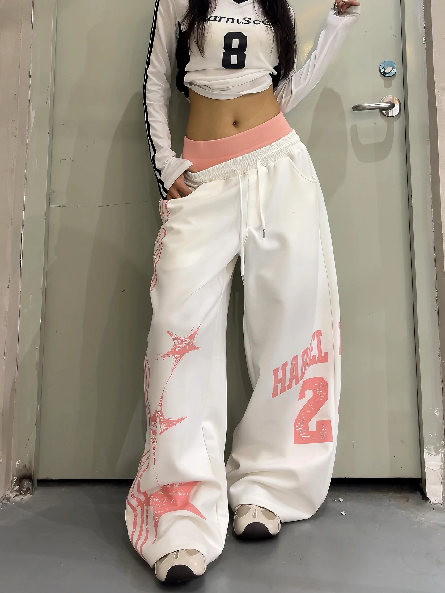 American Style Casual Sweatpants Women's Sporty Wide Leg Dancing Pants Color Block Patchwork Star Letter Print Comfortable Co...