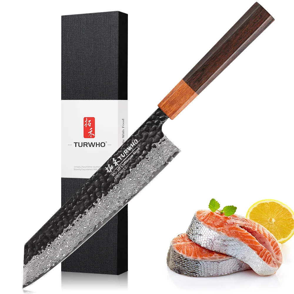 

Японский ручной Кованый нож Kiritsuke TURWHO 8,2 дюйма, кухонные ножи из дамасской стали, острые Профессиональные кухонные инструменты мясника