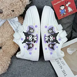 Kuromi Cartoon Children Sneakers Kids Tennis Shoes White Low Cut Board Shoes For Girls Boys Casual Print Sport Shoes Flat Middle