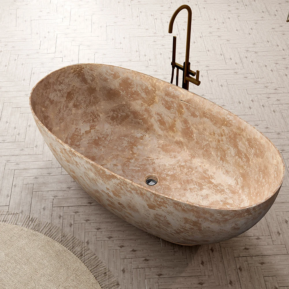 1700MM Chinese Retro Artificial Stone Oval Freestanding Bathtub, Light Luxury Art Tub for Villa Hotel B&B Home RS100B