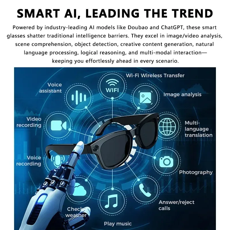 500W AI Smart Camera Sunglasses 3in1 lens ChatGPT Translation Voice Control WiFi Bluetooth HD1080P Shooting Intelligent Glasses