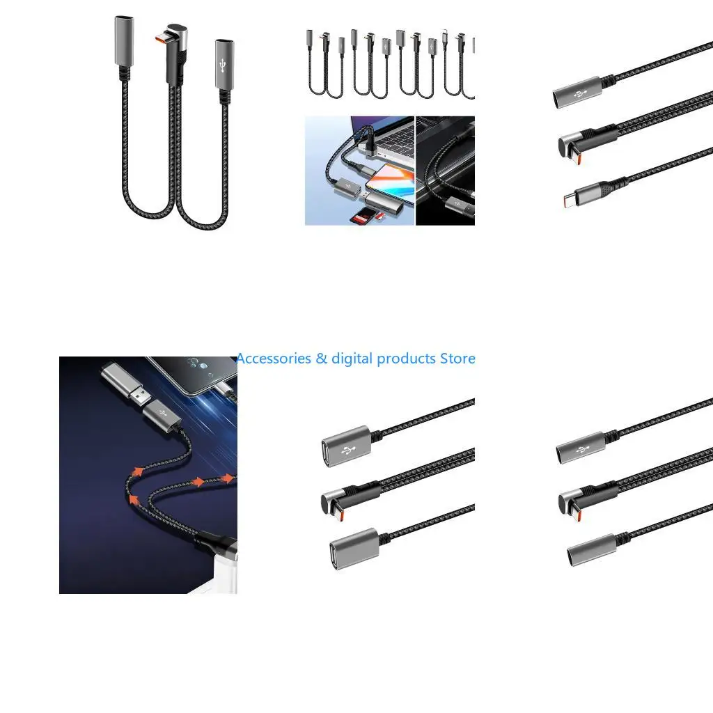 77JD Type C Split Charging Cable 66W Power Delivery 25cm Nylon Braided Double Function