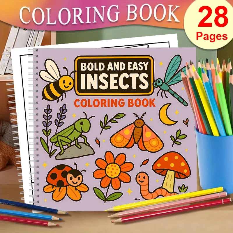 

Книга-раскраска с насекомыми для взрослых, подарок на день рождения, школьные принадлежности, милая книга для рисования для взрослых