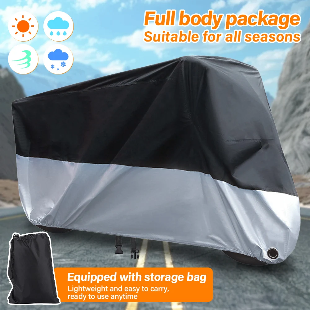 

Motorcycle Cover Waterproof All Season Dustproof UV Protective Outdoor Indoor Scooter 190T Wear-resistant Silver Black