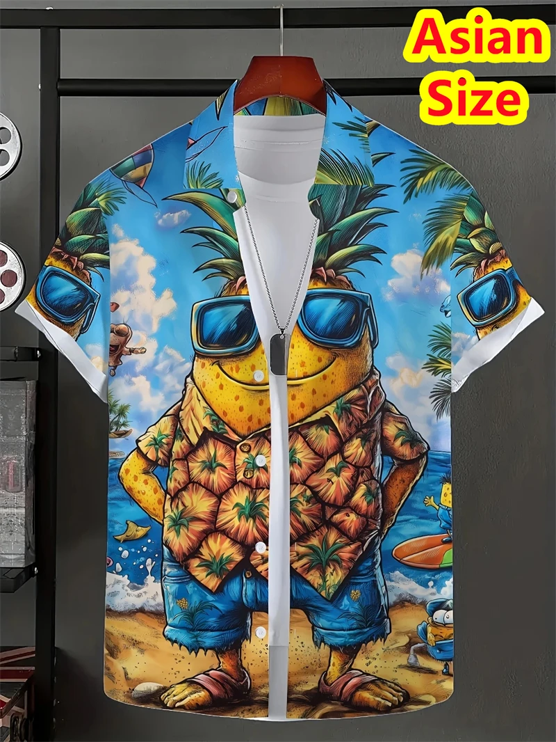 

Funny Fruit Pineapple Man Shirts Summer Aloha Shirt Casual Holiday Summer Button Lapel Short Sleeve Quick Drying Y2k Men Blouse