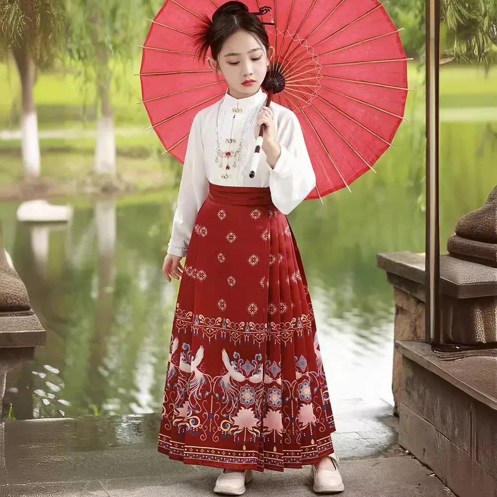 Girls Set Chinese Traditional Tops Horse Face Skirt Suit Girl Hanfu Costume Cosplay Kids Clothes Baby Outfit Children‘s Sets