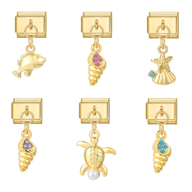 الزركون الذهب اللون البومة الكرز القلب نجم البحر قلادة الإيطالية سحر رابط صالح 9 مللي متر سوار الفولاذ المقاوم للصدأ النساء DIY بها بنفسك صنع #5