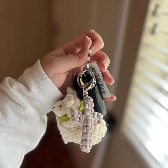 Lace cross Bohemian woven car keychain Jesus Christian hand woven soft cross keychain for women and men gift