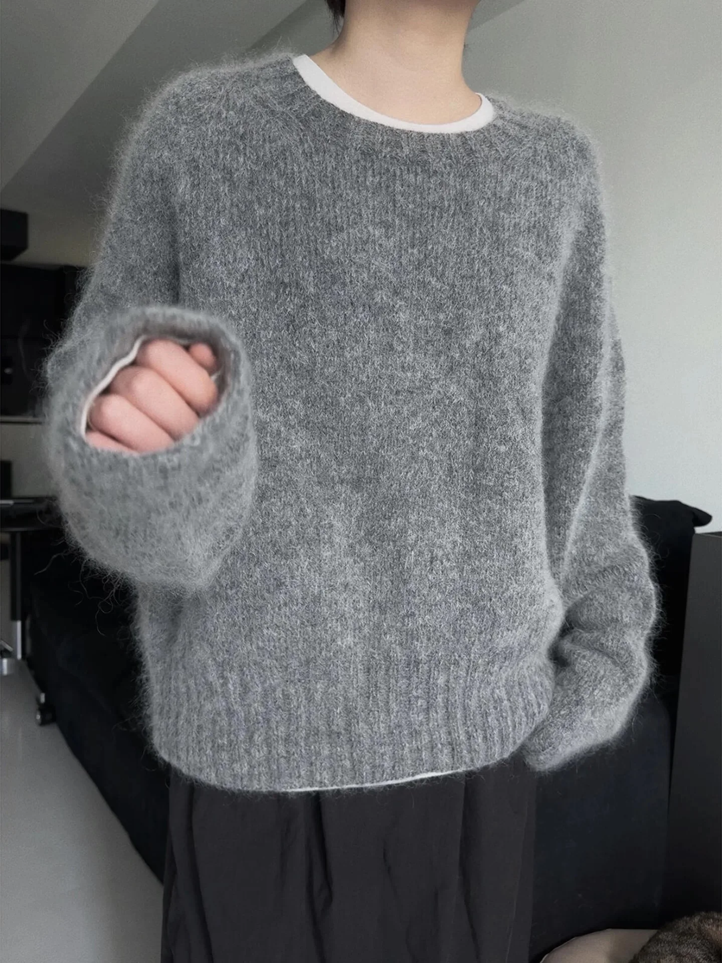 100% الصوف الخالص س الرقبة البلوز في الخريف والشتاء جديد سترة الكشمير المعنقة المرأة عادية متماسكة معطف المرأة