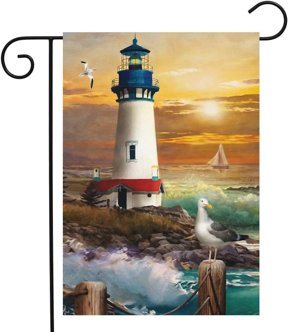 Sunset Lighthouse Summer Garden Flag Nautical 12.5