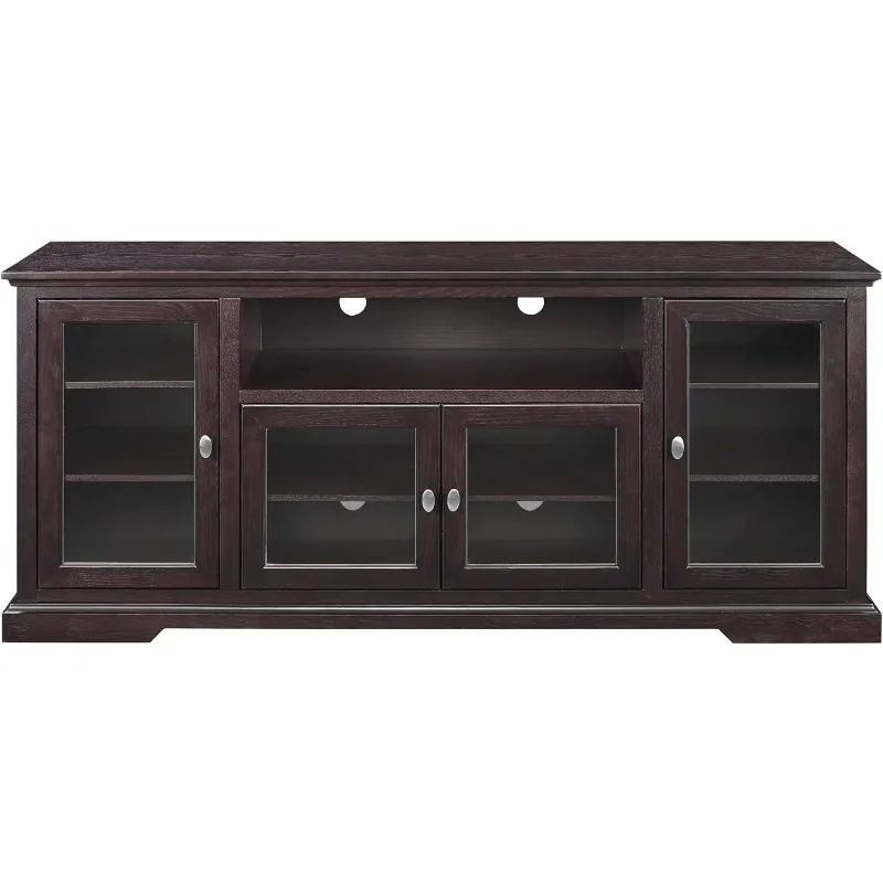 Classic Glass Door Storage TV Console for TVs up to 80 Inches, 70 Inch, Espresso Brown