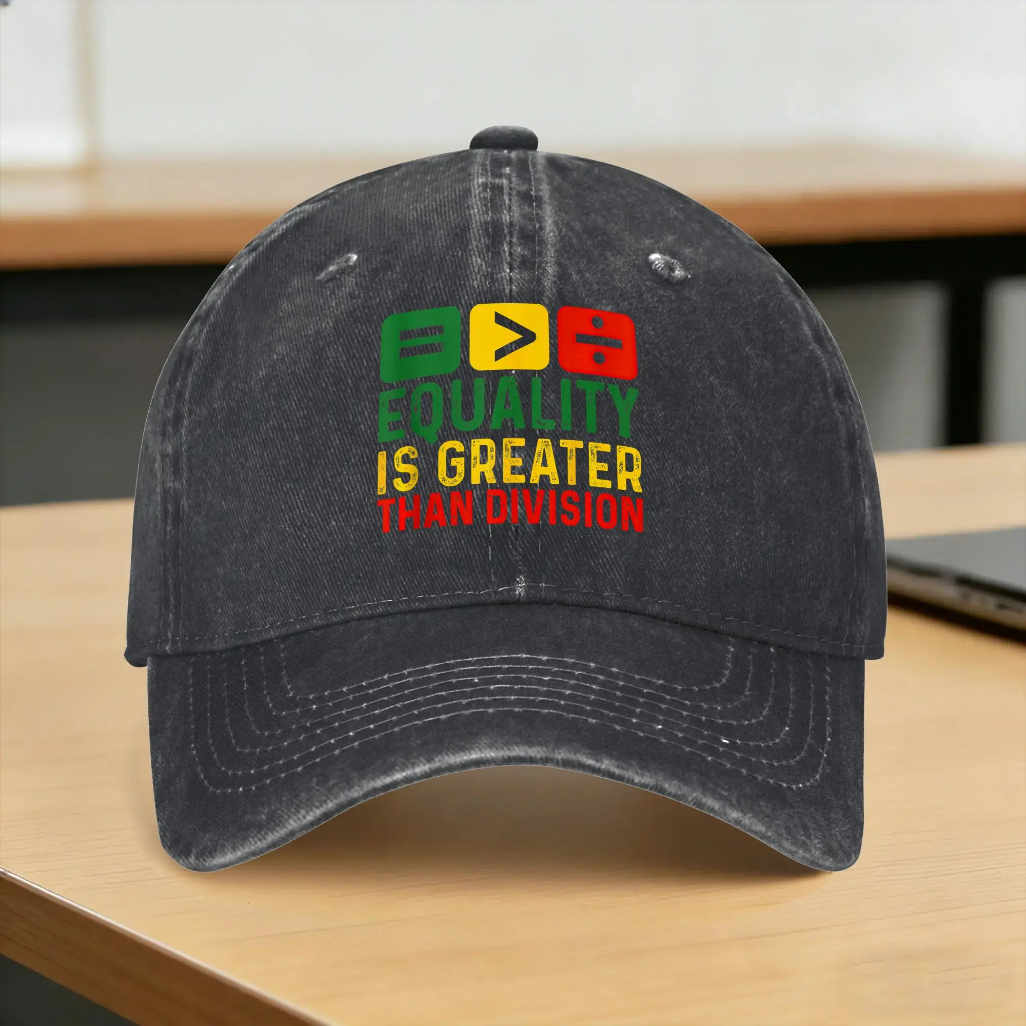 Equality is Greater Than Division Black History Month Washed Baseball Cap  Vintage Sun Trucker Hat  Hunting Camping Snapback Cap