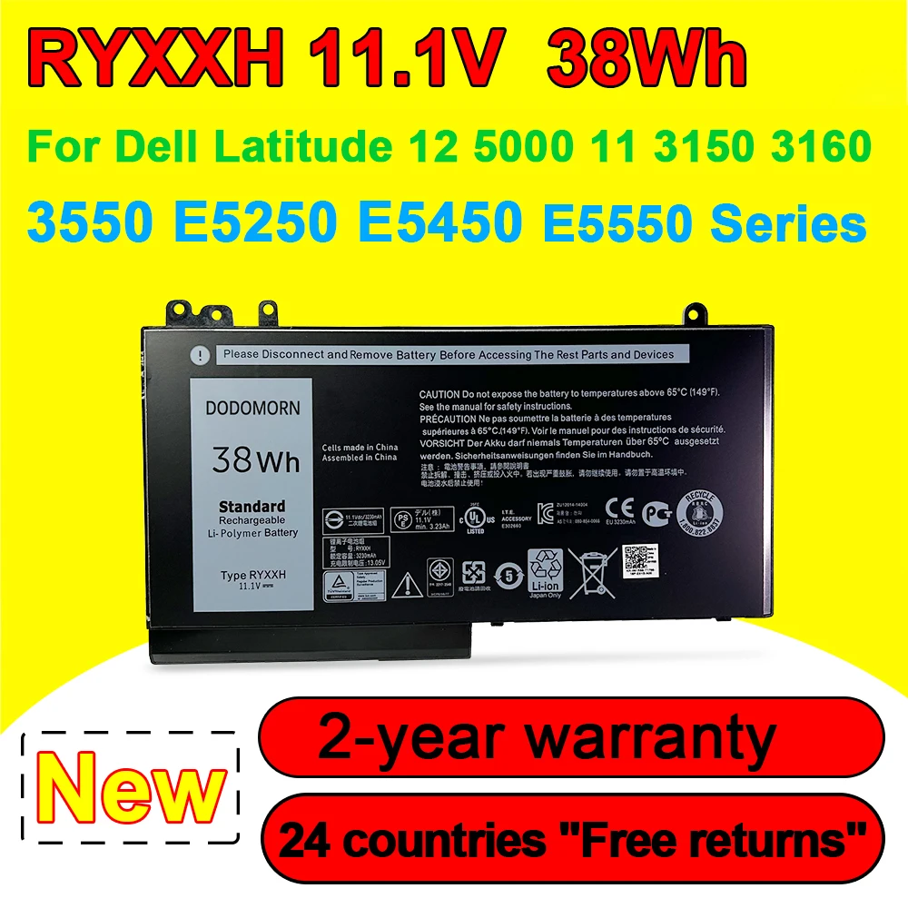 

RYXXH 09P4D2 Laptop Battery For Dell Latitude 11 3150 3550 3160 12 5000 E5250 E5450 E5550 E5270 E5470 Series 11.1V 38Wh 3230mAh