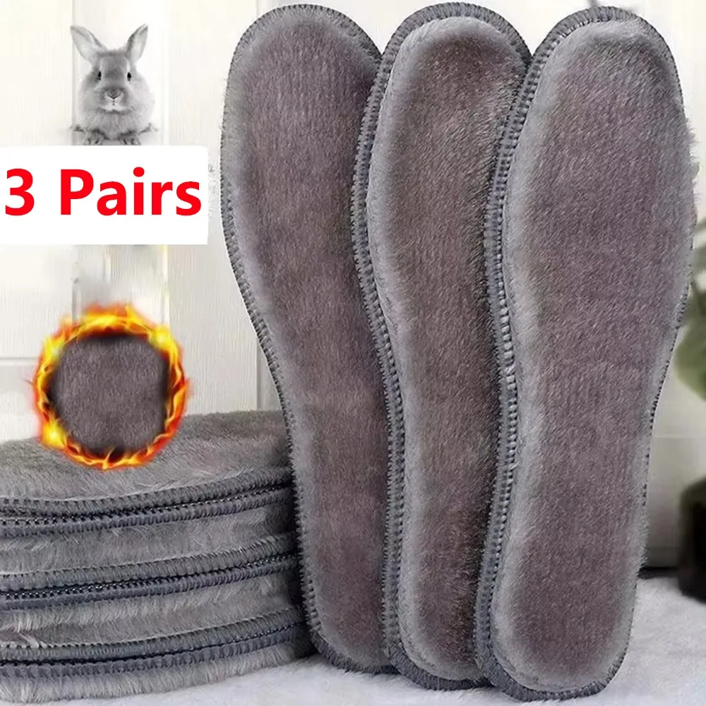 

3 Pairs Thermostatic Self Heating Insoles Faux Rabbit Fur Cold-proof Warm Insoles Breathable Deodorant Winter Boots Pad