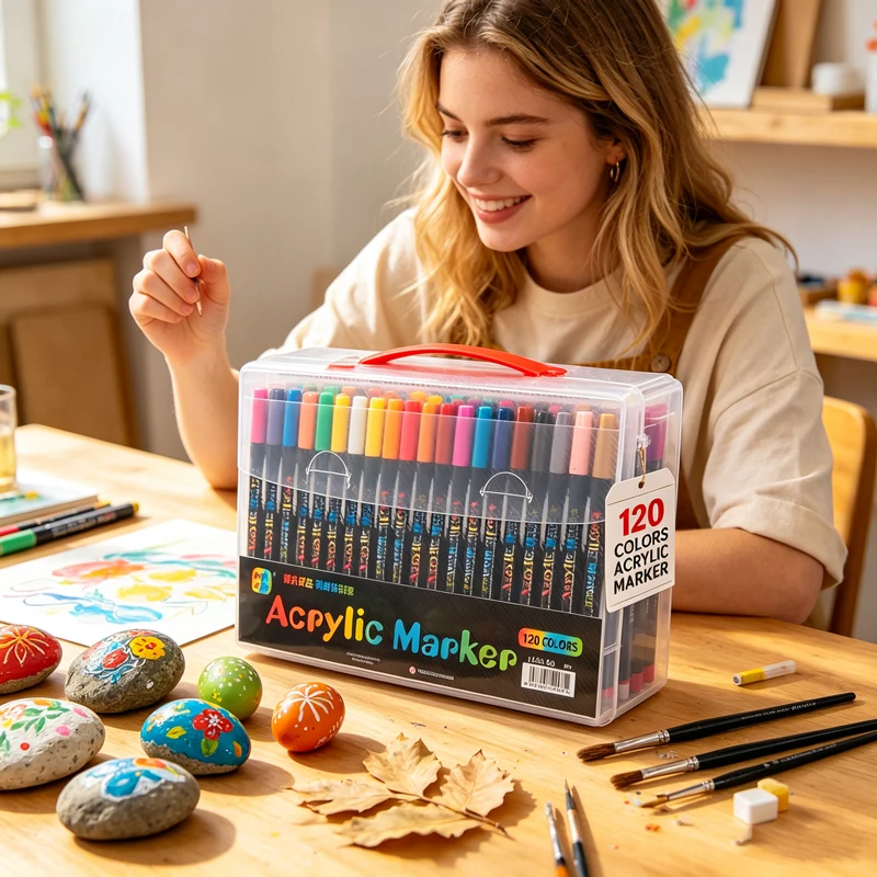 24-120 Colors Dual Tip Acrylic Marker Pens, Brush Paint Markers Rock, Canvas, Wood & Ceramic Painting, DIY Art Supplies Kids