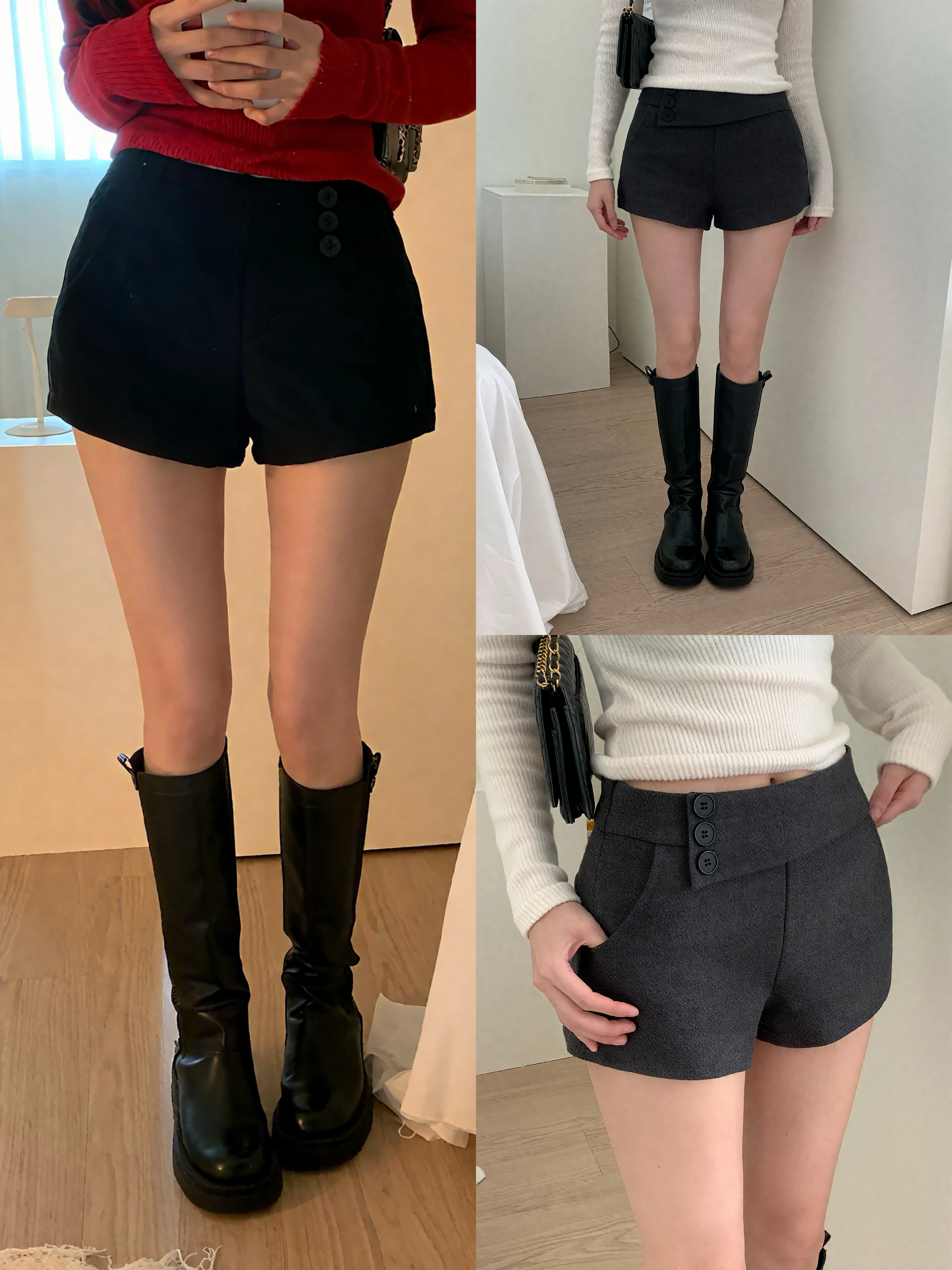 

Gray Berlin Casual Tweed Straight Leg High Waist Short Pants Women's Autumn Winter Slimming Retro Style Ladies' Shorts