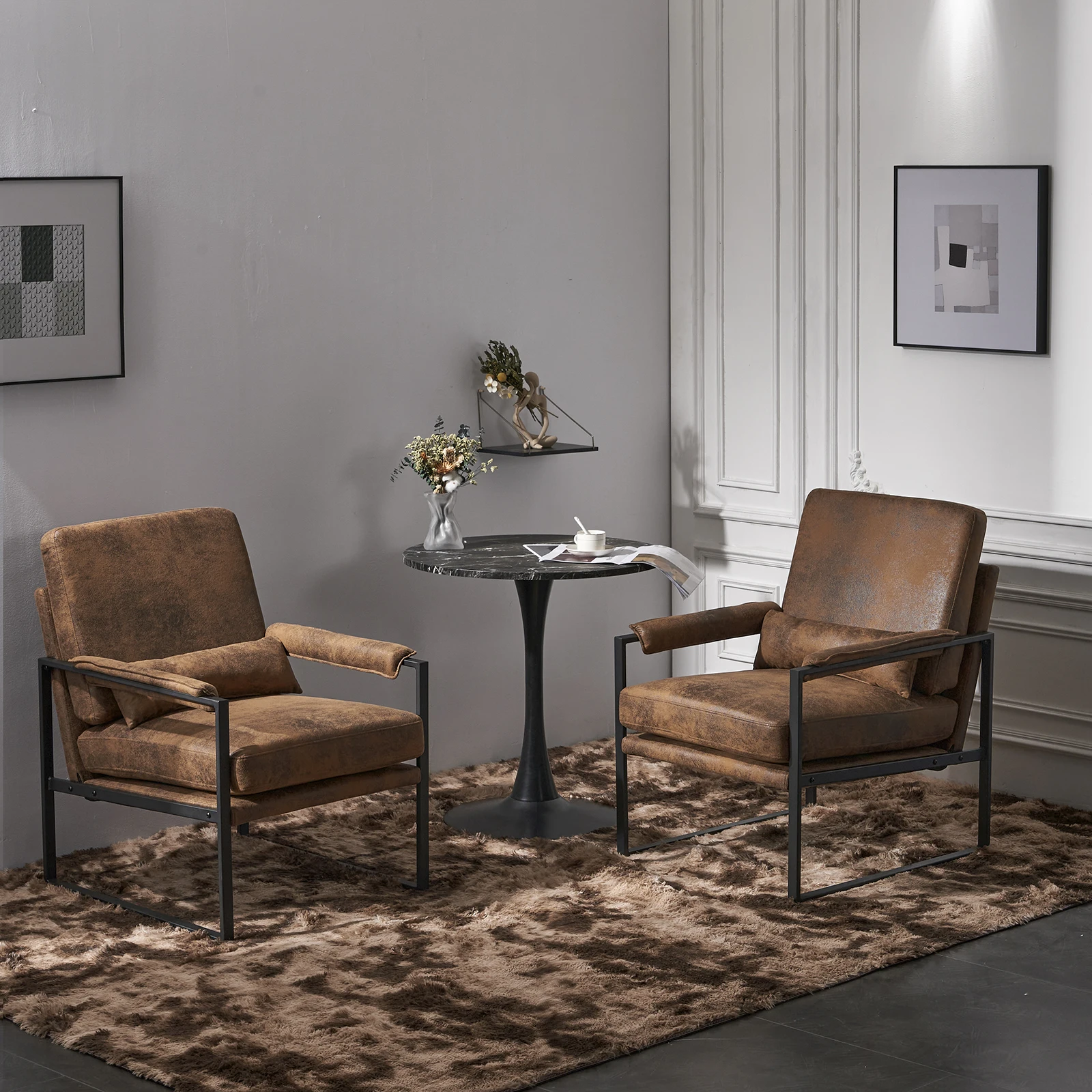 Single Iron Frame Chair Orange Bronzing Cloth Indoor Leisure Chair