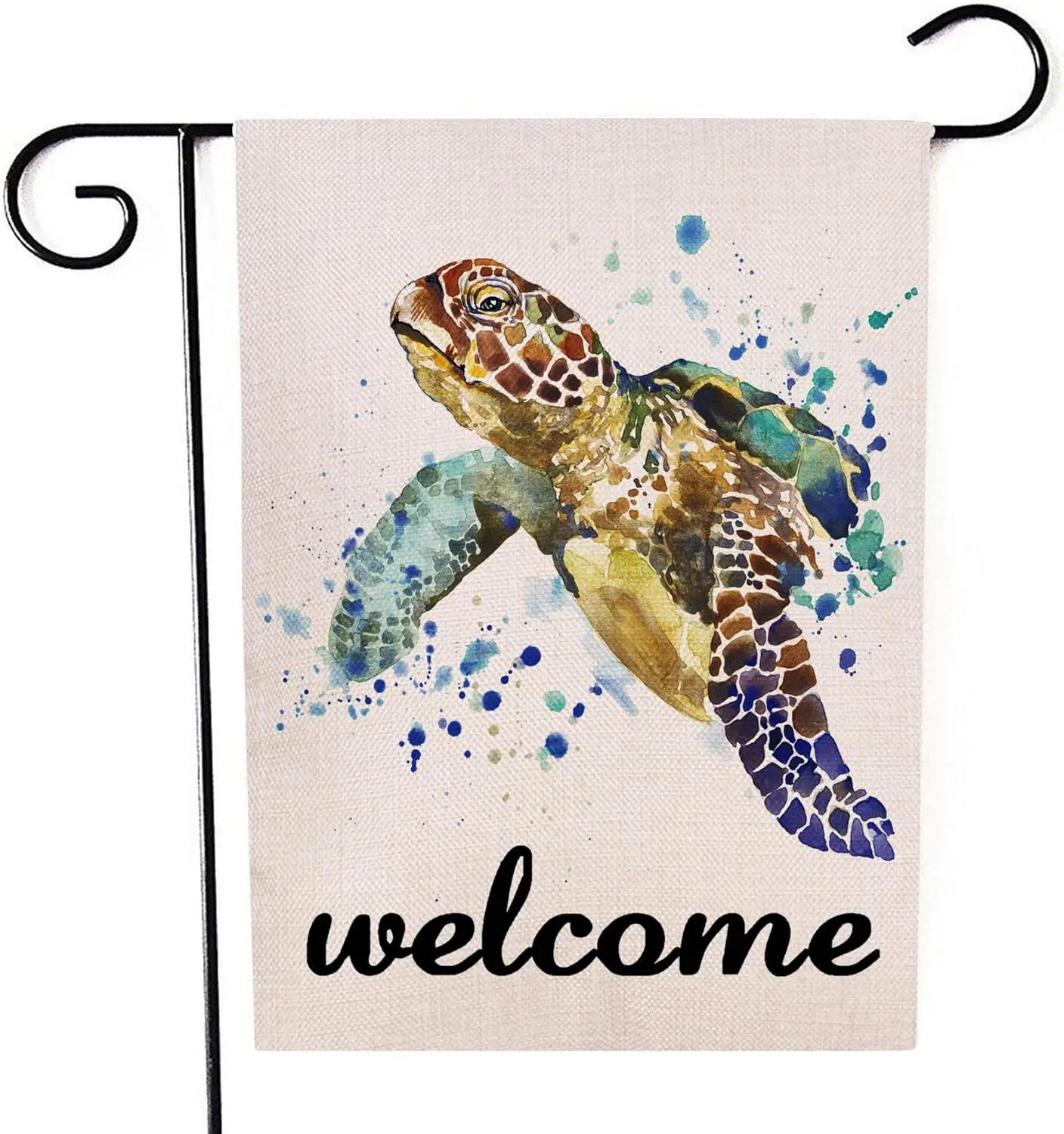 Ogiselestyle Turtle Garden Flag Double Sided Rustic Burlap Welcome Yard Flag Lawn Outdoor Summer Decoration 12 x 18 Inch