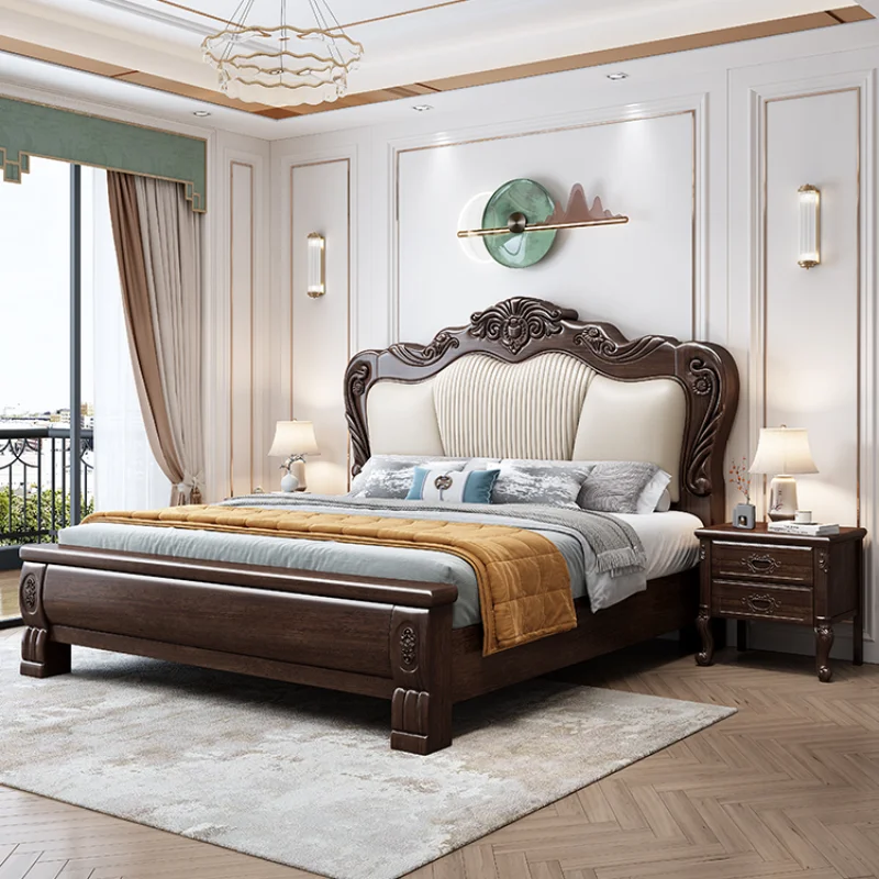 High End Couple Bed Frame Aesthetic Luxury Double Bed Frame Queen Size Modern Wood Marco De Cama Queen Moderno Hotel Furniture