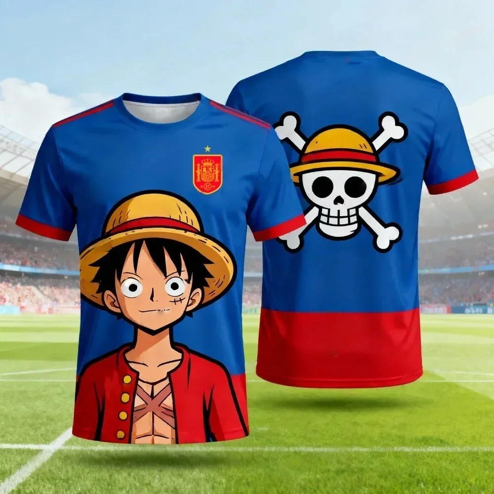 One Piece Monkey D. Luffy Spanien Nationalmannschaft 3D Schnelltrocknendes T-Shirt für Herren Damen Kinder Anime Fußball Fan Tee Outdoor Sportbekleidung – Detail 8