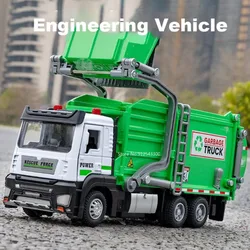 1/32 Alloy Urban Garbage Recycling Car Model Toys With Sound Light Rear Wheel Pull Back Function Sanitation Engineering Vehicles