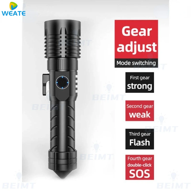 98000LM 100W Strong Light Long-range White Laser Flashlight Aluminum Alloy Focusing Dimming Built in 26650 Lithium Battery Torch