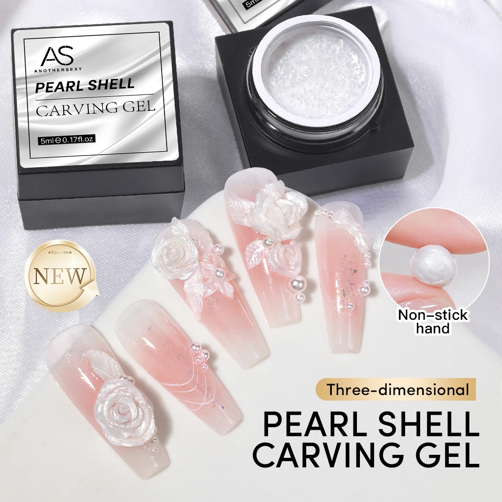 AS 5ml White Non Stick Hand Carved Gel Nail Polish for 3D Shaping Nail Art Solid Pearl Aurora Varnish Gel for Nail Charms Design