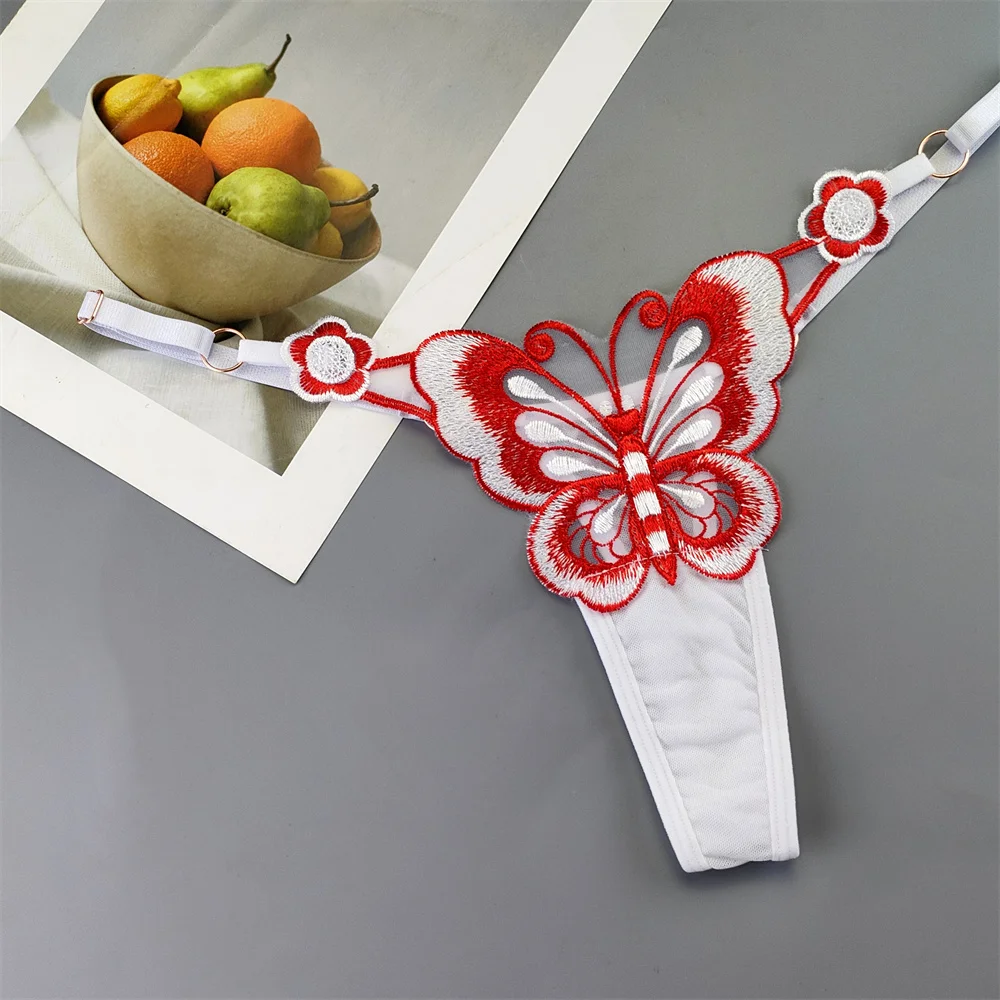 3 قطعة قابل للتعديل مثير فراشة ثونغ المرأة مثير منظور ساخن الملابس الداخلية منخفضة الخصر الإناث T-الظهر سراويل حجم كبير #5