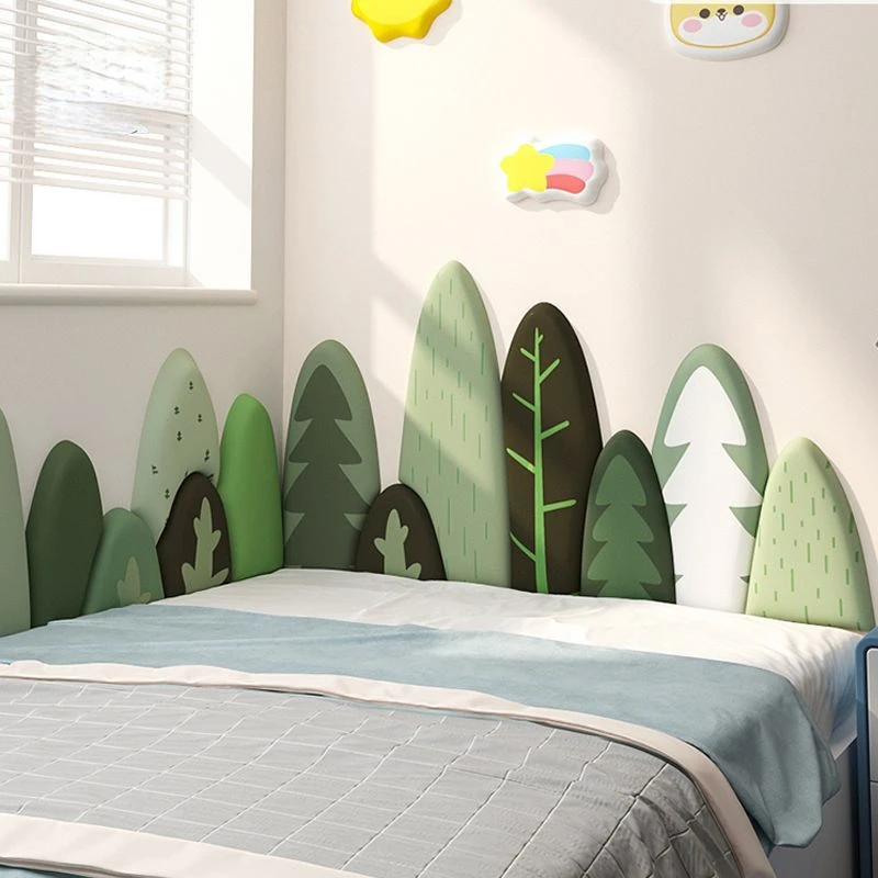 Green Forest Cartoon Headboard Kids Room Decor Anti-collision Wall Panels Childern Nursery Wall Decoration 3D Wall Stickers