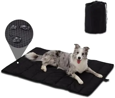 BDEUS Extra Large 51x35In Outdoor Dog Bed – Waterproof, Portable, Washable Cooling Mat for Pets (Black)