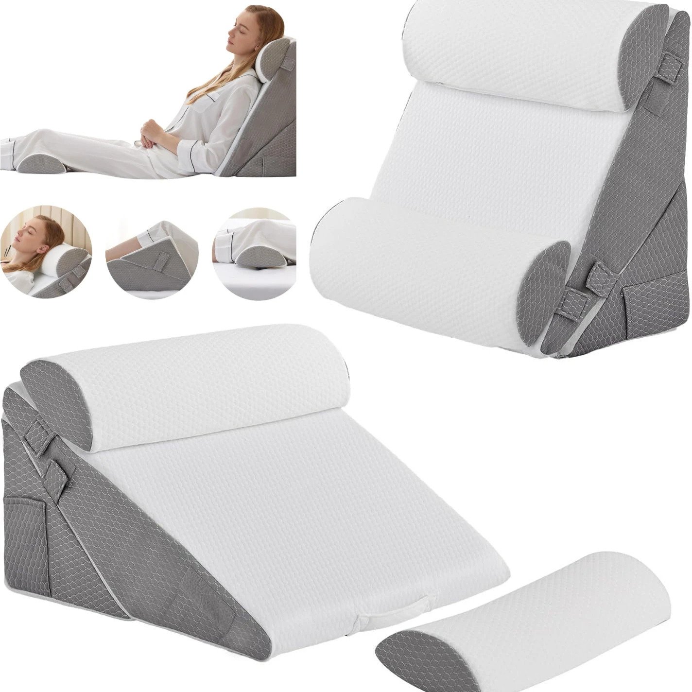 Wedge Pillow Headboard 3PCS Orthopedic Bed Wedge Pillows for After Surgery Adjustable Pillow for Acid Reflux&Back Pain Relief