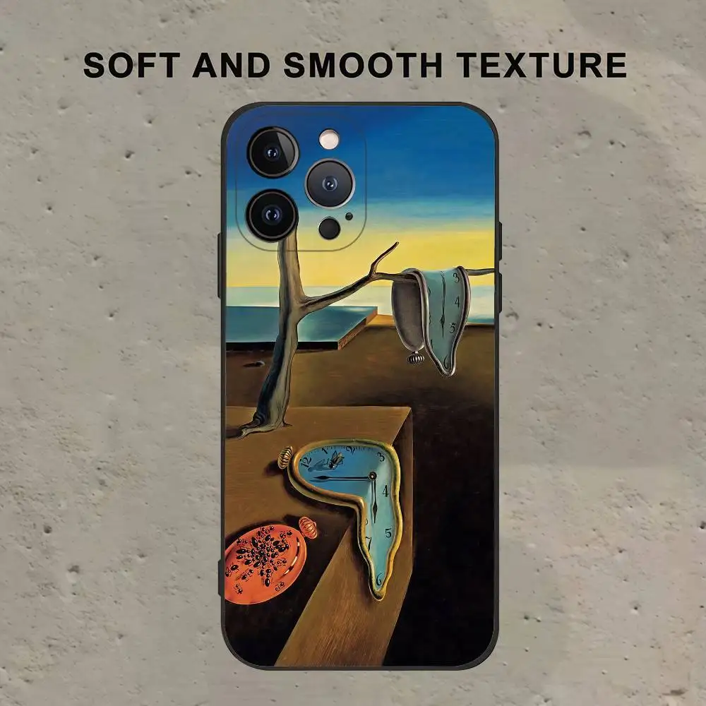 La persistance de la mémoire Dali coque de téléphone noir Silicone mat coque de téléphone pour Iphone 17 Air 16 15 14 13 12 Pro Max coque souple en TPU