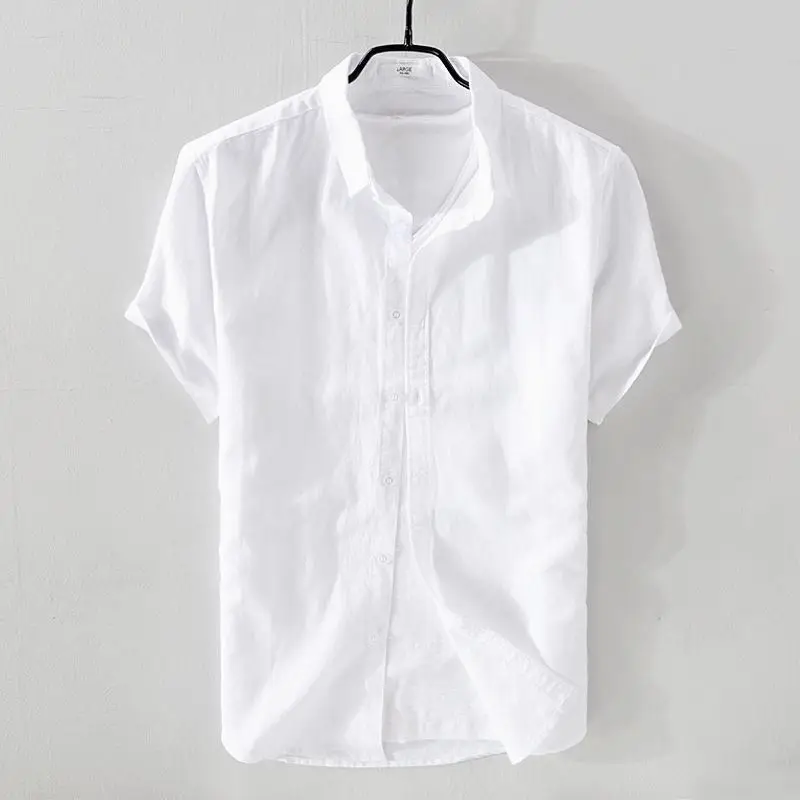 

Casual Cotton Linen ort Sve irt Turn-down Collar Youth Loose Fit Breathable Thin Summer Menswear Open Cardigan Pure Color