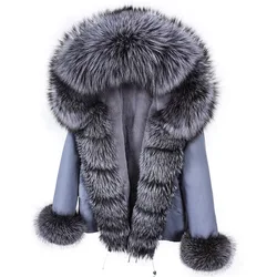 MAOMAOKONG Winter Luxury Jacket Women Real Fox Fur Coat Big Natural Raccoon Fur Collar Hood Thick Warm Short Parkas Streetwear