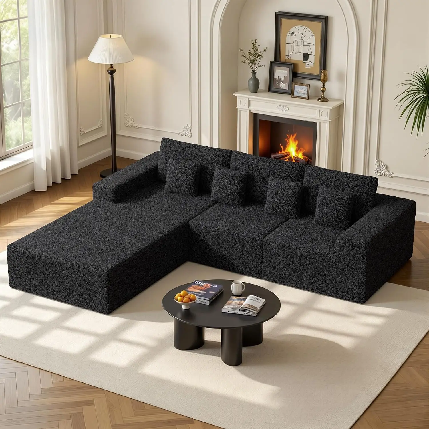 111'' Modular Sectional Sofa with L Shaped Chaise, No Assembly Required, Deep Seat Boneless Couch with 4 PCS, Customized
