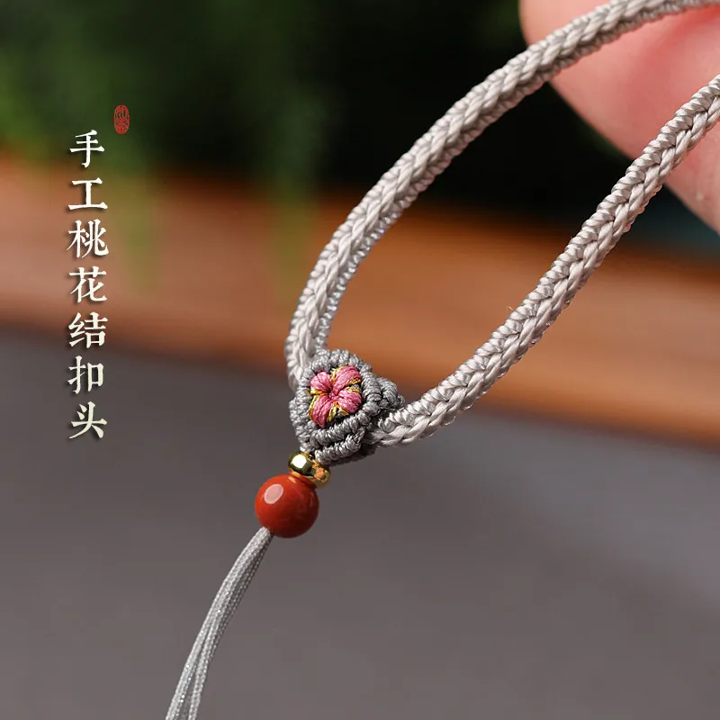 

Изящная тканая пряжка с узлом персика, ожерелье ручной работы, красная веревка, изумрудно-золотая подвесная веревка, подвесная веревка Yu Pei, черная веревка