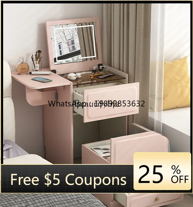 

Прикроватный туалетный столик в кремовом стиле FF, небольшой мини-стол для макияжа из цельного дерева 60 см