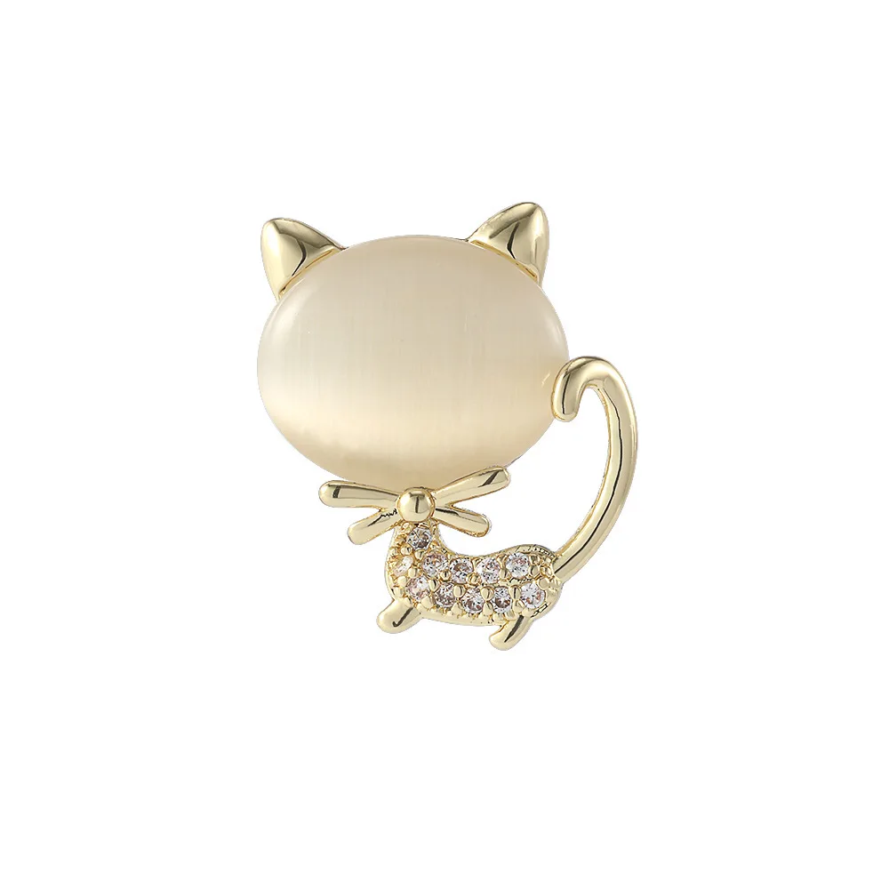 Cute Kitten Brooch Pin Charm Crystal Lapel Pin Collar Button Party Dress Women's Protective Collar Buckle Opal Cat Brooches