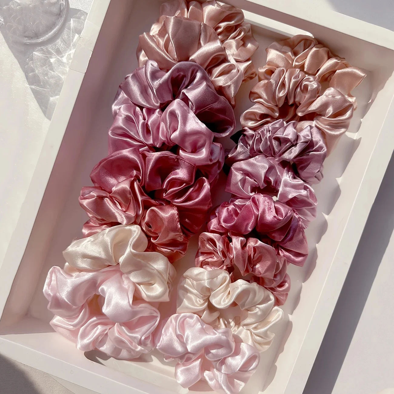 

16Pcs Soft Satin Scrunchies for Women High Elasticity Solid Color Hair Ties in Pink Purple & Beige Boho-Chic Hair Accessories
