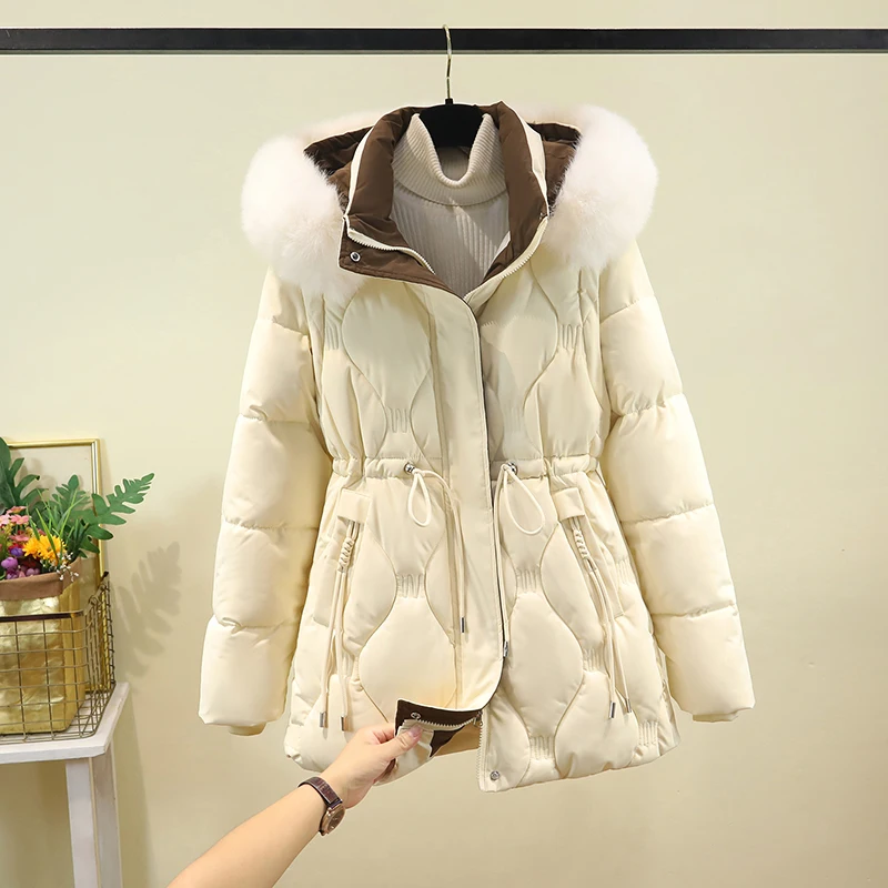 

Зимнее хлопковое женское пальто средней длины из съемного све с меховым воротником, регулируемой талией, модный тренд