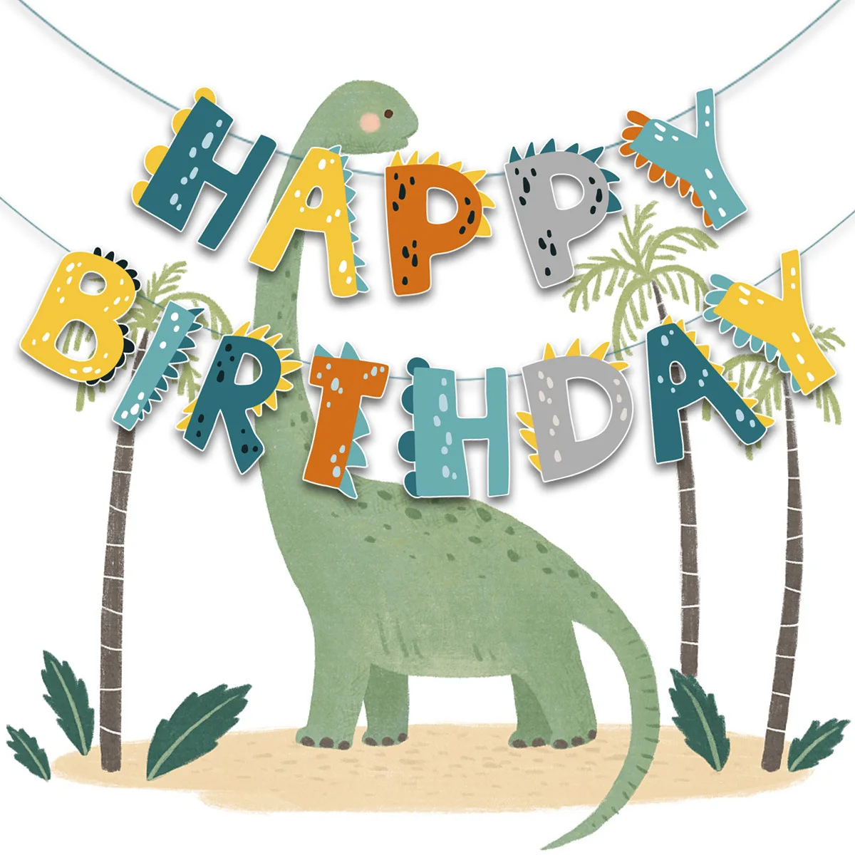 Dinosaur Themed Birthday Flag Happy Birthday Children\'s Birthday Party Background Decoration Dinosaur Flag Cake Flag