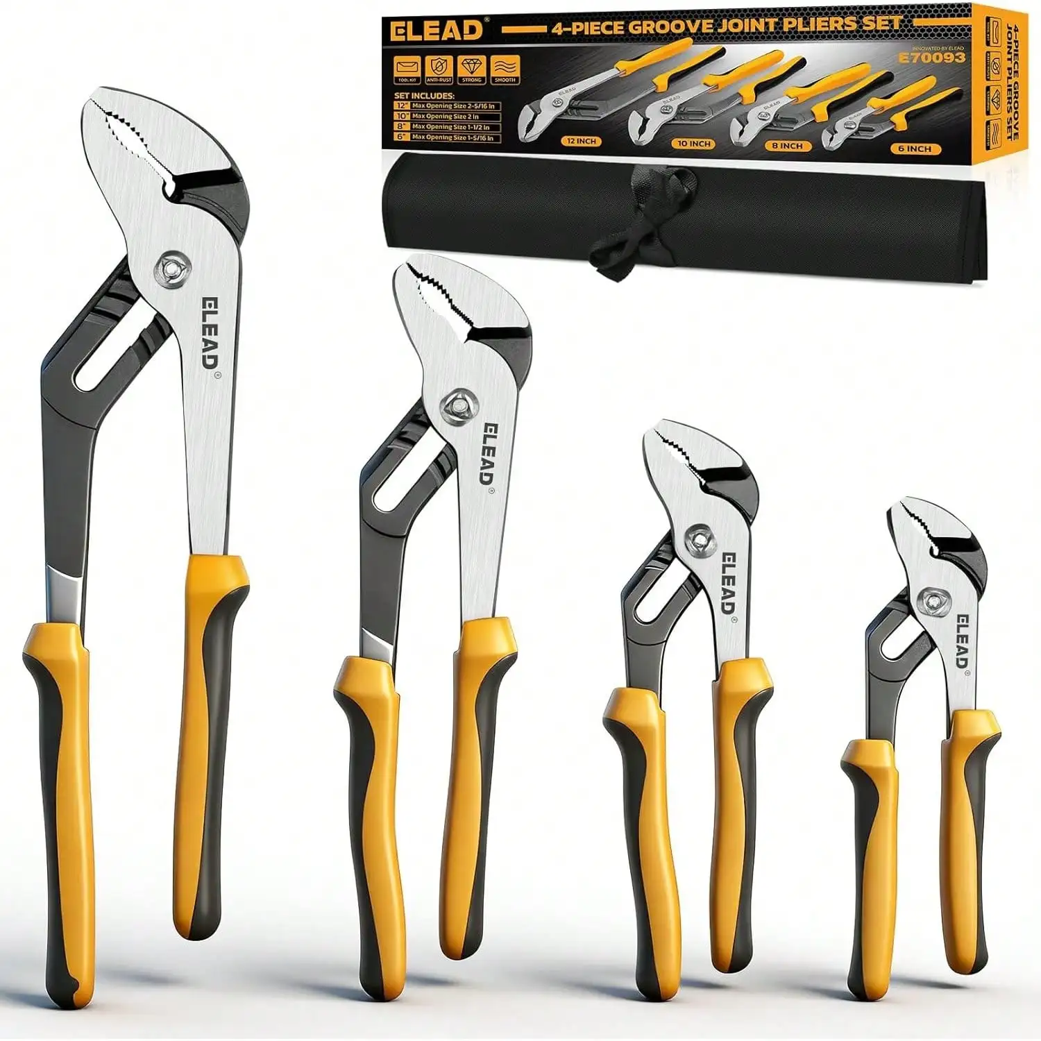 

Набор из 4-х гибких плоскогубцев (12/10/8/6 дюймов) с регулируемым захватом, с сумкой для инструментов, для дома