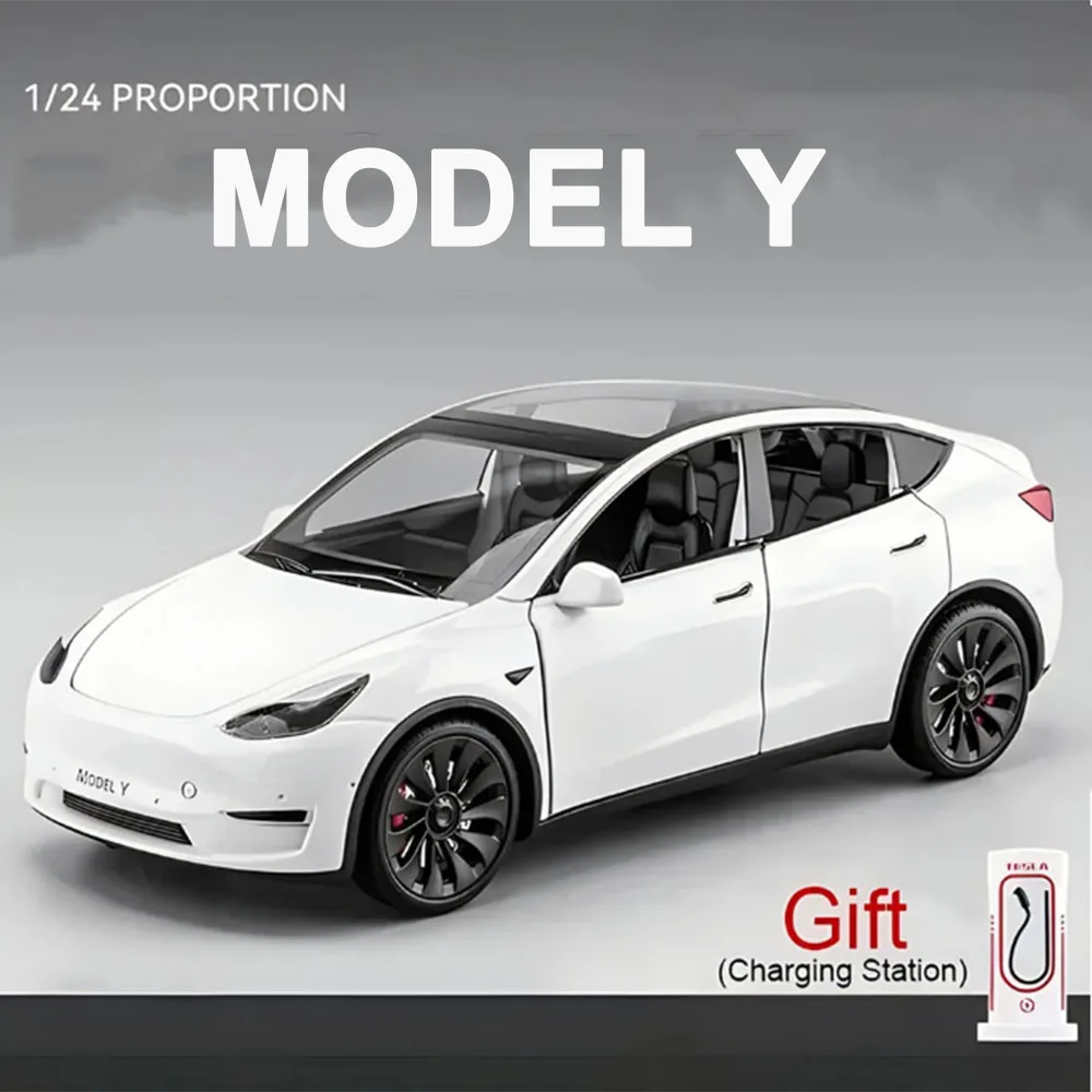 1/24 Scale Model Y Diecast Alloy Toys Models Car Simulation With Sound And Light Pull Back Function Collection Boys Toy Gifts